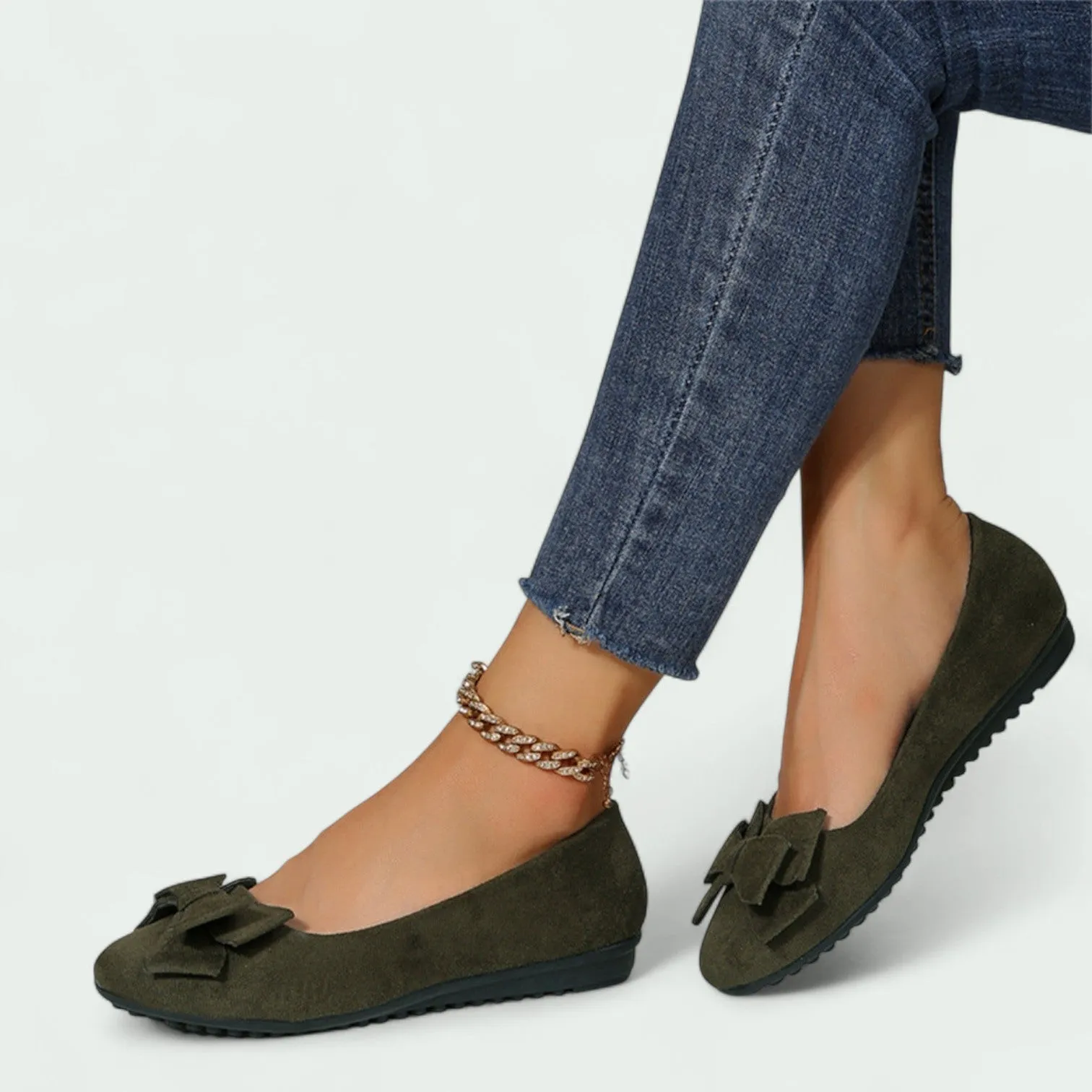 Strazoro | Women's Bow Suede Ballet Flats – Comfortable & Chic Everyday Shoes
