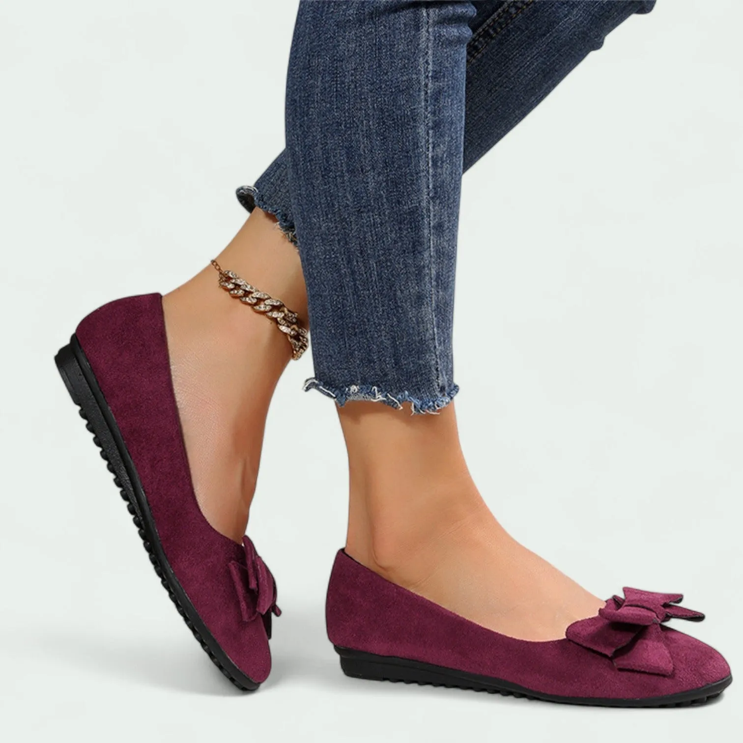 Strazoro | Women's Bow Suede Ballet Flats – Comfortable & Chic Everyday Shoes