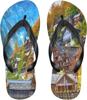 Summer Hallstatt Village Austria Womens Flip Flops Summer Beach Sandals Casual Thong Slippers Comfortable Shower Slippers Non Slip Water Sandals shoes XS
