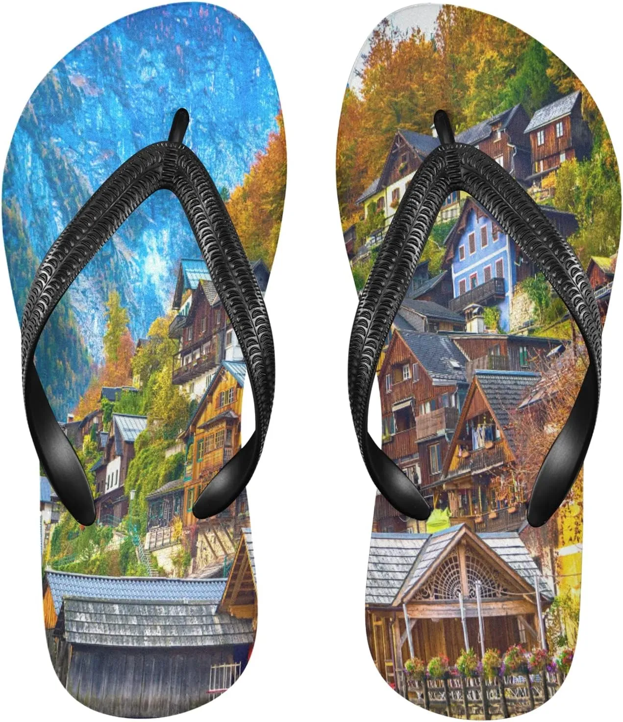 Summer Hallstatt Village Austria Womens Flip Flops Summer Beach Sandals Casual Thong Slippers Comfortable Shower Slippers Non Slip Water Sandals shoes XS