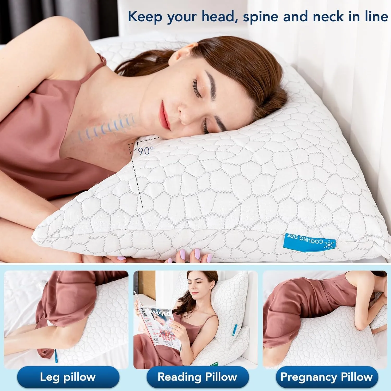 SUPA MODERN Cooling Pillows for Side Sleepers, Cool Side Sleeper Pillow for Neck Pain Relief, Luxury Shredded Memory Foam Pillows 2 Pack, Adjustable Gel Cervical Neck Pillow Queen Size Set of 2