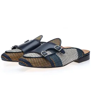 SUPERGLAMOUROUS Tangerine 7 Tetris Men's Shoes Hand-Loomed Leather Double Monk Mule (SPGM1342)