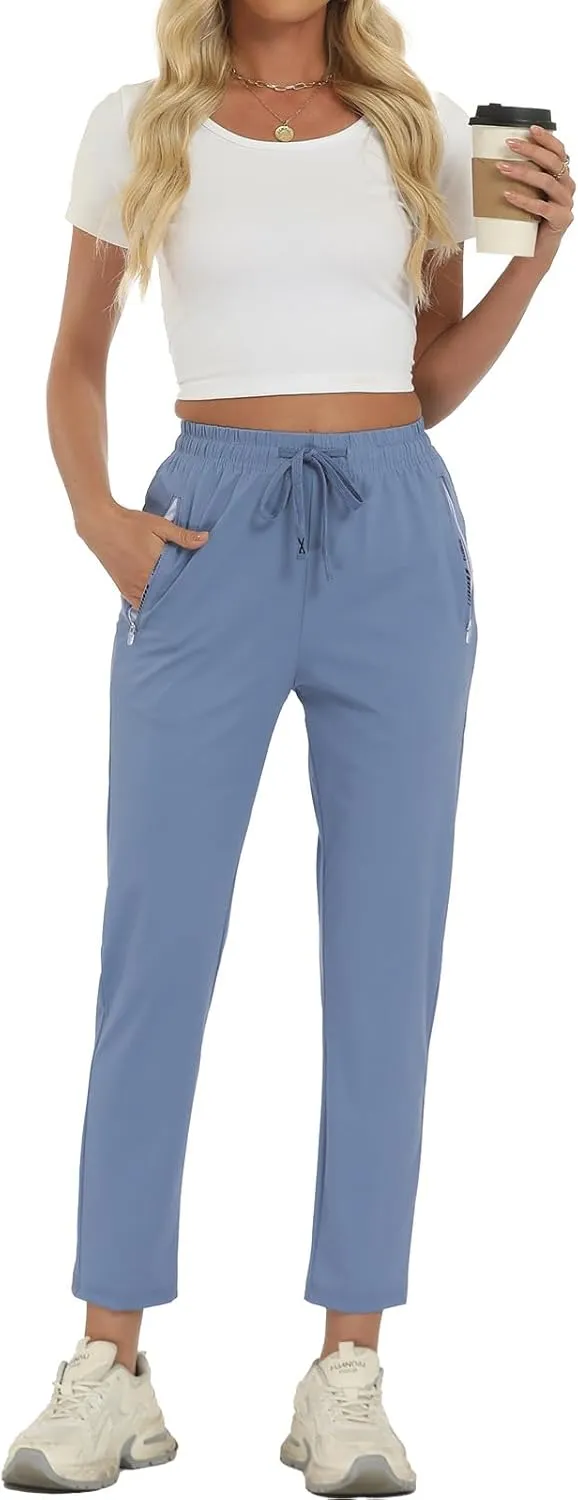 Surenow Womens Active Pants Stretch Breathable Casual Pants with Zip Pocket Lightweight Running Athletic Sweatpants for Women