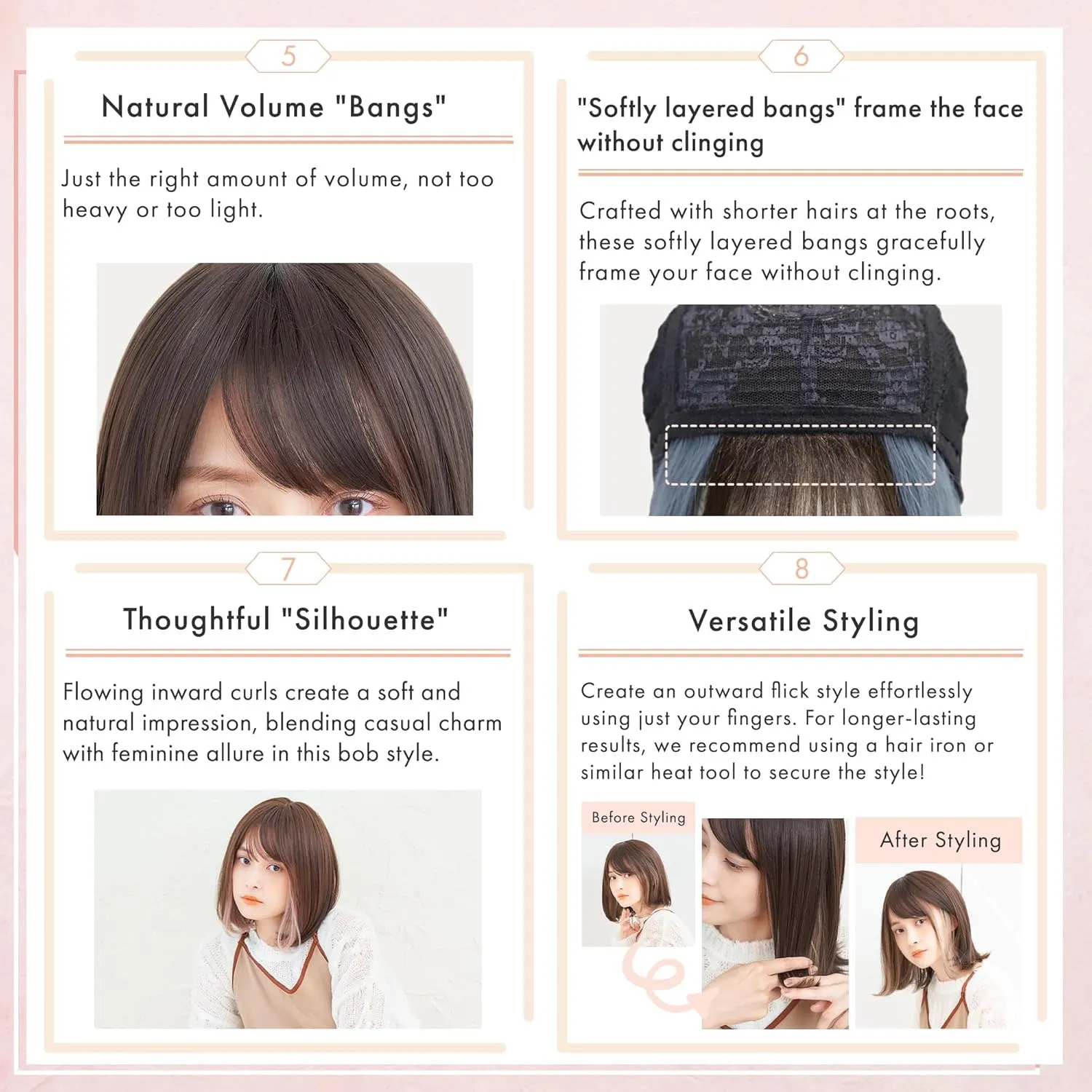 Synthetic Hair Inner Color Casual Bob Wig - Glueless, Heat-Resistant, Natural Crown & Comfortable Stretch Cap (Dark Brown & Moss Green, M)