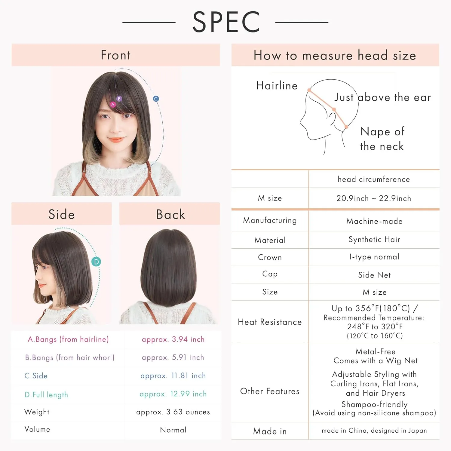 Synthetic Hair Inner Color Casual Bob Wig - Glueless, Heat-Resistant, Natural Crown & Comfortable Stretch Cap (Dark Brown & Moss Green, M)