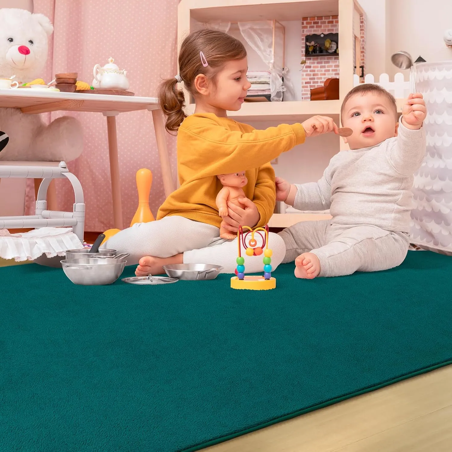 Teal Rugs for Bedroom Girls Soft Throw Rug for Nursery Dorm Kids Room Washable Living Room Rugs Small Area Rugs 4x6 Thickened Memory-Foam Rug Carpet Apartment Home Decor