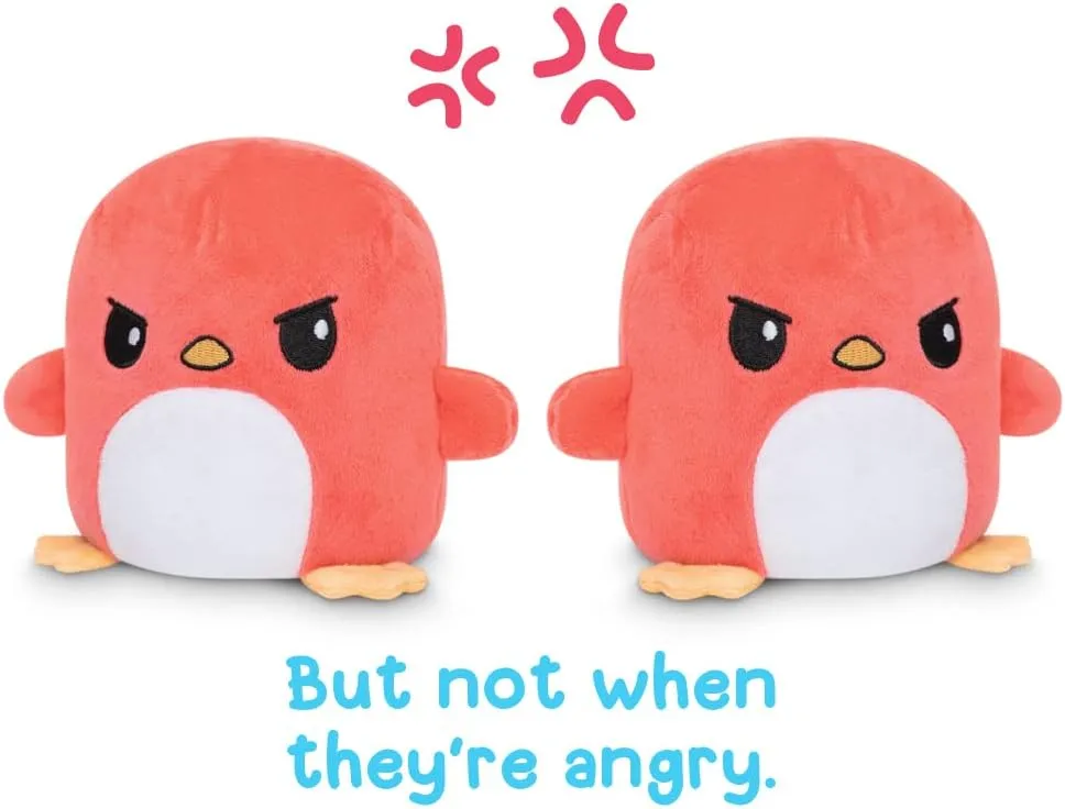 TeeTurtle, The Original Reversible Penguin Plushmate, Patented Design, Happy Pink Heart Eyes   Angry Red, Show your mood without saying a word! 3.5 inch