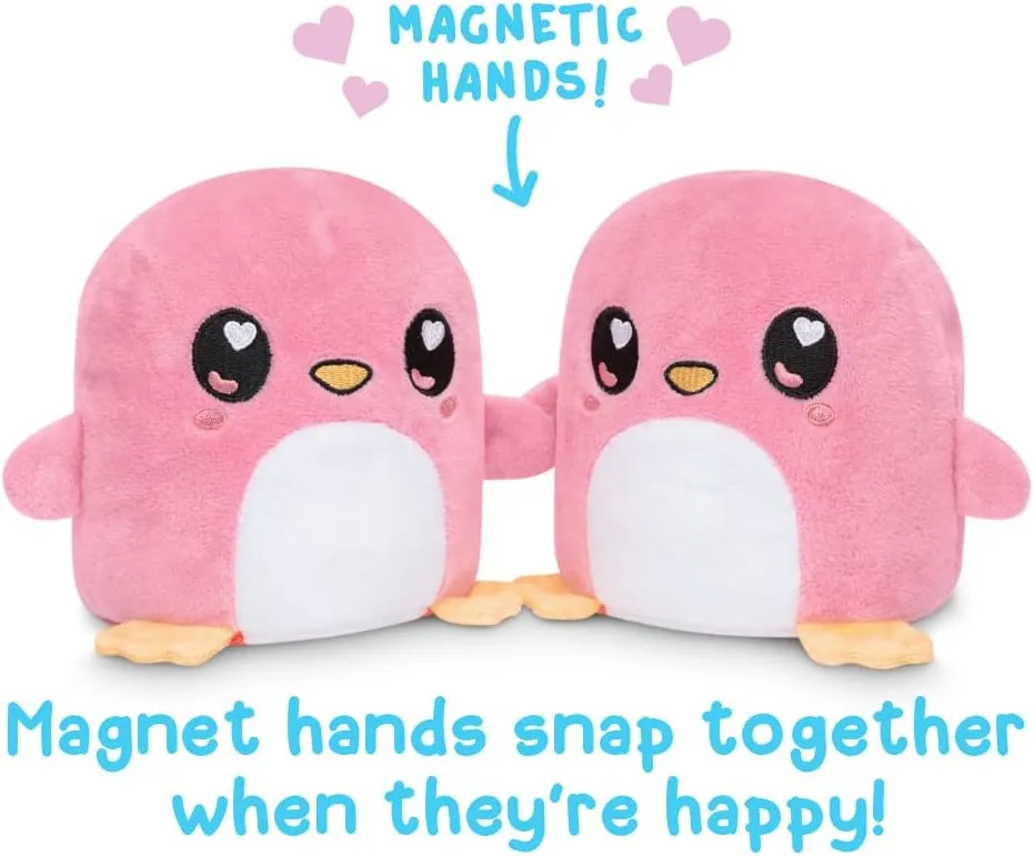 TeeTurtle, The Original Reversible Penguin Plushmate, Patented Design, Happy Pink Heart Eyes   Angry Red, Show your mood without saying a word! 3.5 inch