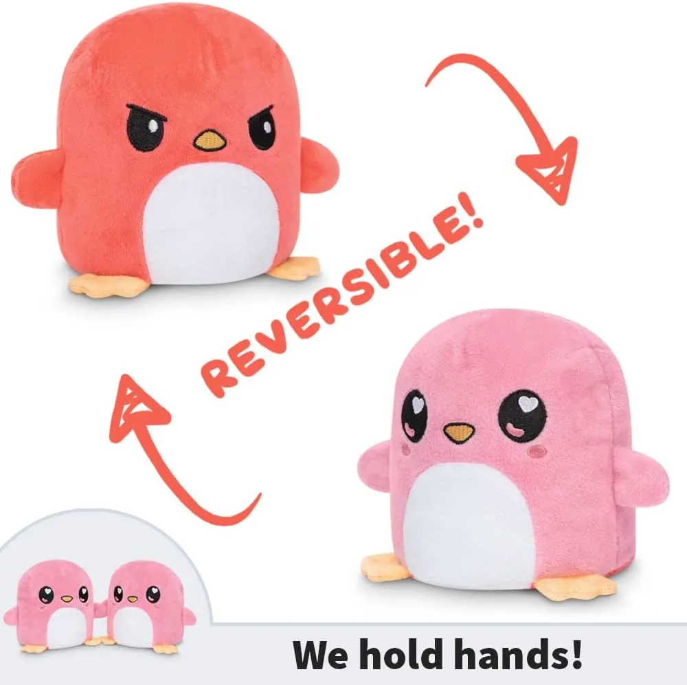 TeeTurtle, The Original Reversible Penguin Plushmate, Patented Design, Happy Pink Heart Eyes   Angry Red, Show your mood without saying a word! 3.5 inch