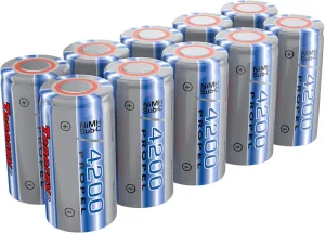 Tenergy NiMH SubC 1.2V 4200mAh, Flat Top Rechargeable Batteries, 10 Pack