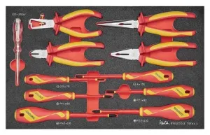 Teng Tools 11 Piece 1000 Volt Insulated Plier (Side Cutting, Combination, Long Nose, Wire Stripping) And Screwdriver (Flat, PH, PZ) EVA Foam Set - TEFXV11