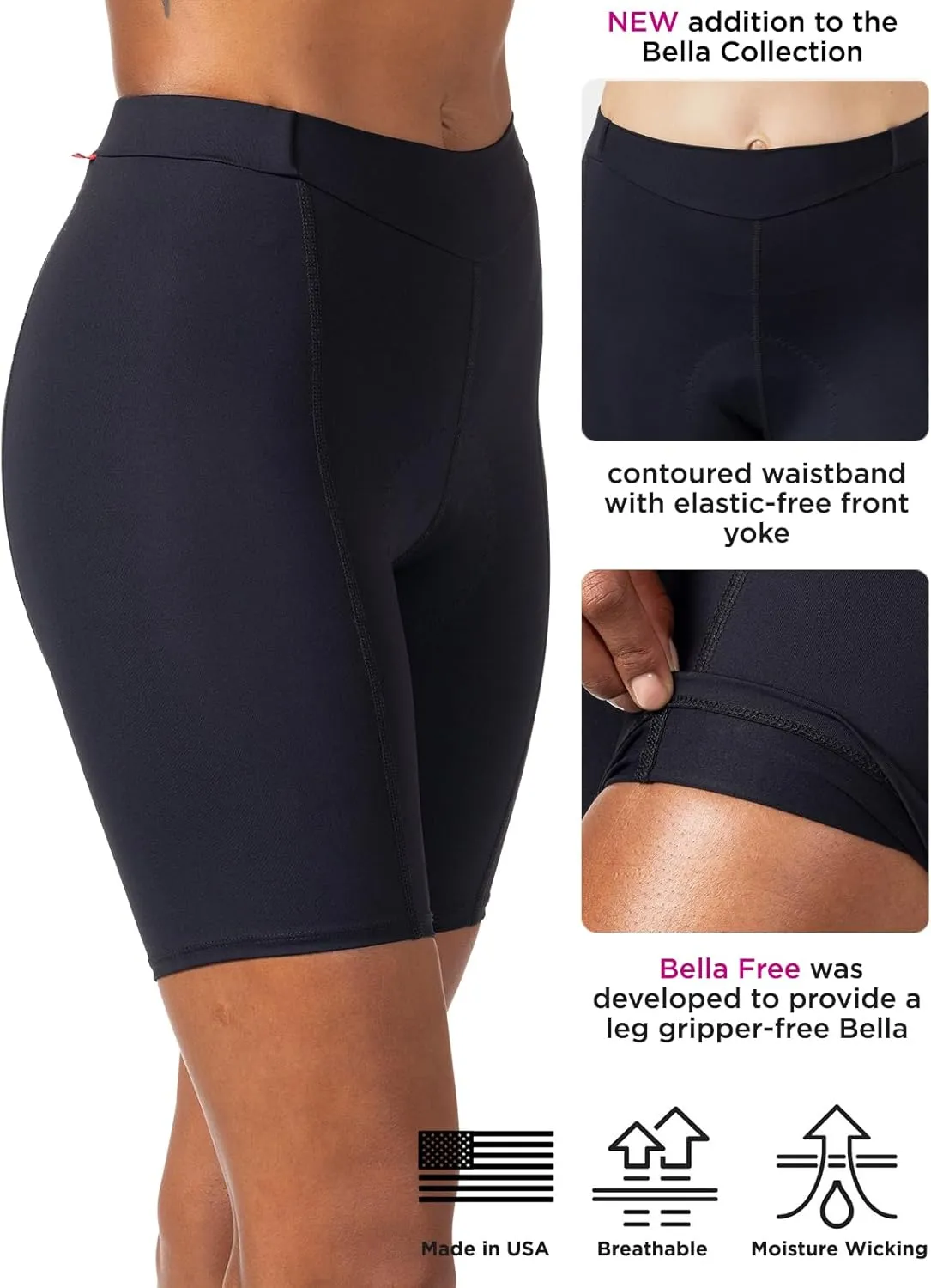Terry Cycling New Bella Free (Silicone-Free Version) Bike Shorts Womens Padded Bike Shorts for Women Cycling 8.5" Inseam