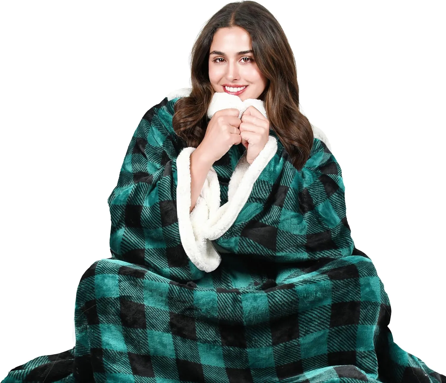 Tirrinia Sherpa Wearable Blanket with Sleeves, Full Body Throw Reading Wrap TV Blankets, Cozy Blanket Robe, Snuggle Gift for Adult Women Men Mom Grandma