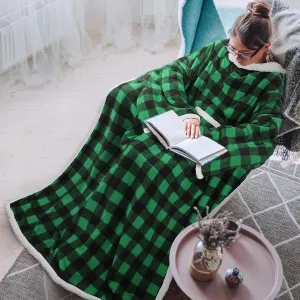 Tirrinia Sherpa Wearable Blanket with Sleeves, Full Body Throw Reading Wrap TV Blankets, Cozy Blanket Robe, Snuggle Gift for Adult Women Men Mom Grandma