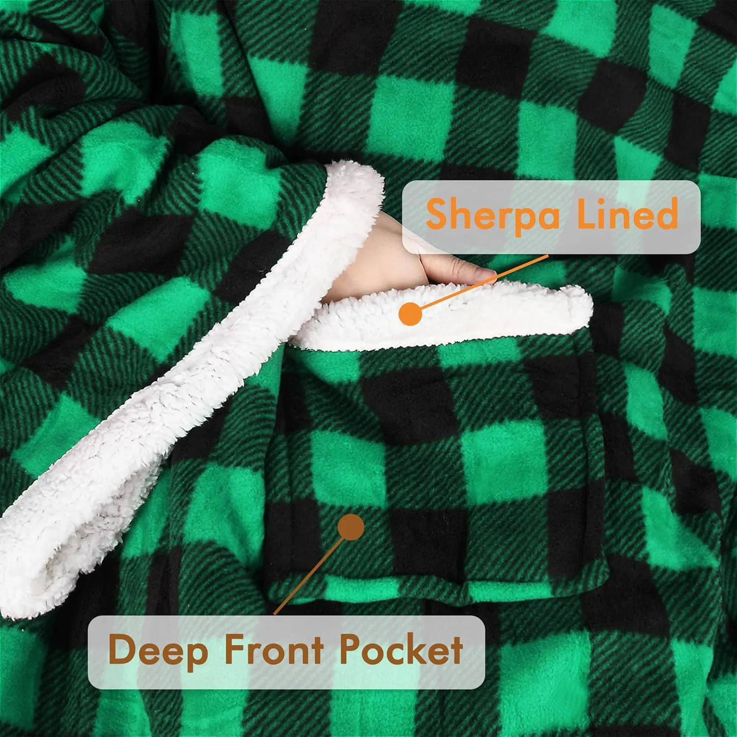 Tirrinia Sherpa Wearable Blanket with Sleeves, Full Body Throw Reading Wrap TV Blankets, Cozy Blanket Robe, Snuggle Gift for Adult Women Men Mom Grandma