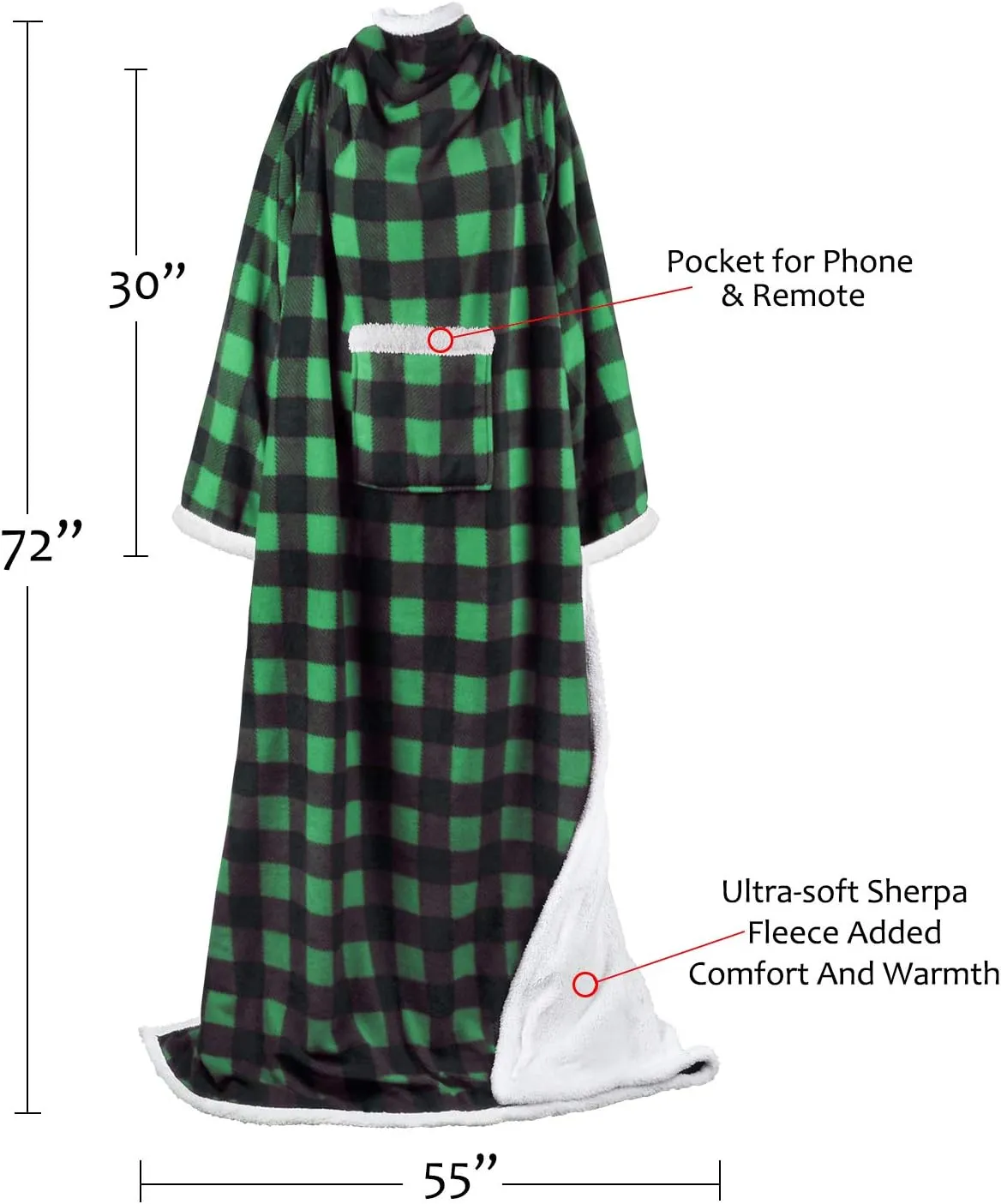 Tirrinia Sherpa Wearable Blanket with Sleeves, Full Body Throw Reading Wrap TV Blankets, Cozy Blanket Robe, Snuggle Gift for Adult Women Men Mom Grandma