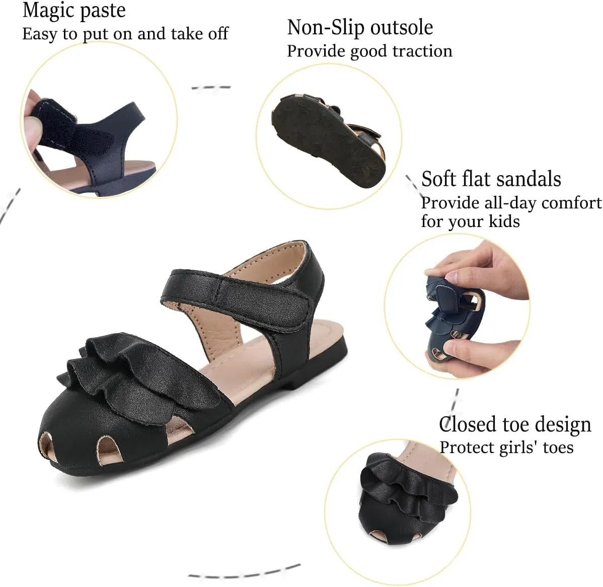 Toddler Girls Sandals Closed Toe Dress Flat Shoes Summer Sandals for Baby Little Kids Girl
