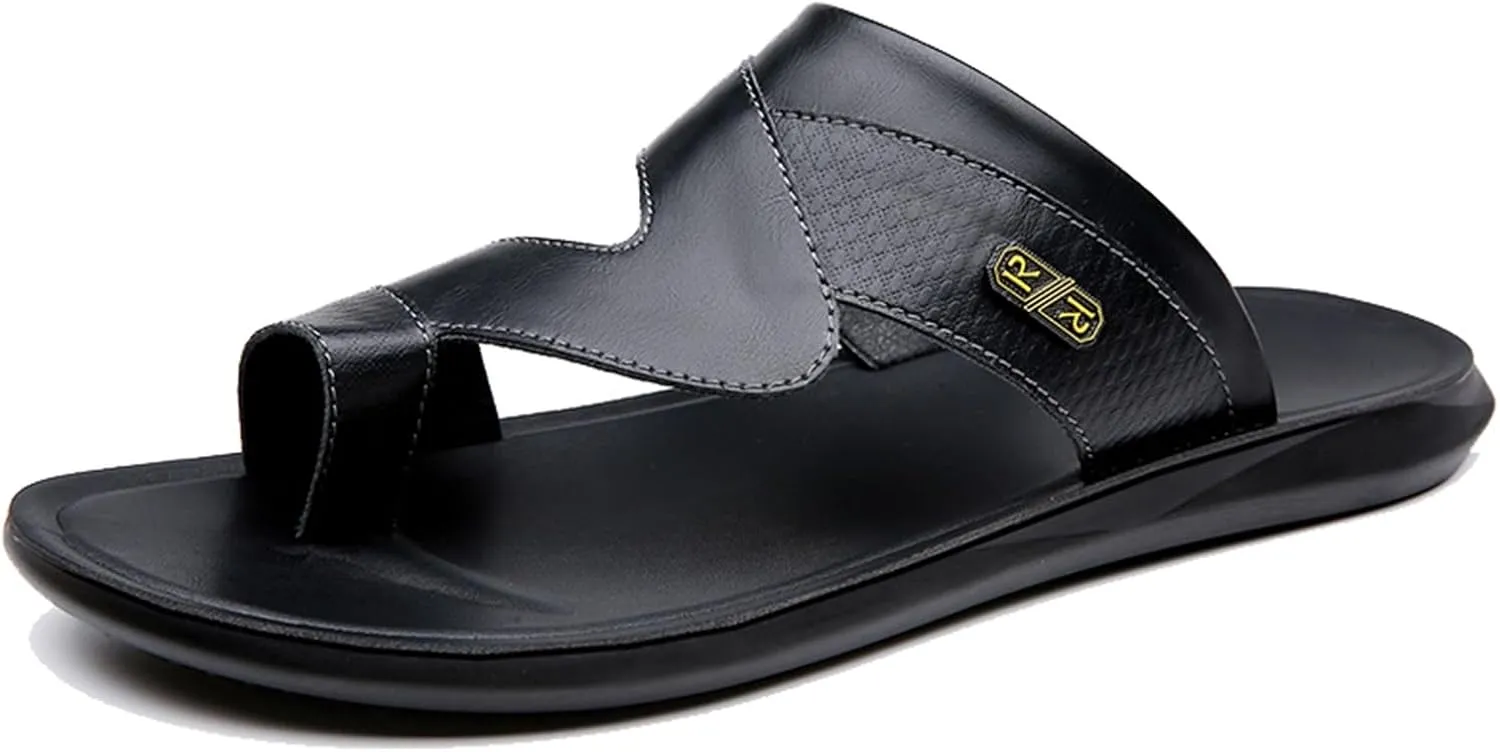Toe Loop Sandals, Summer Slip on Breathable Leather Bunion Corrector Sandals for Men, Soft Non-Slip Foot Correction Flat Flip Flops, Arch of Foot, Correction for Groomsman Men Boss