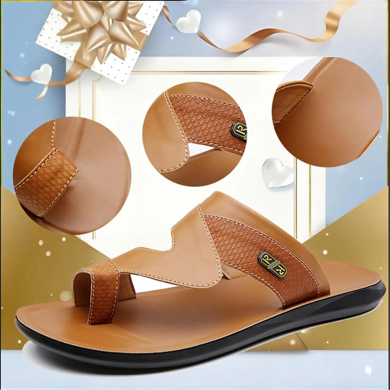 Toe Loop Sandals, Summer Slip on Breathable Leather Bunion Corrector Sandals for Men, Soft Non-Slip Foot Correction Flat Flip Flops, Arch of Foot, Correction for Groomsman Men Boss