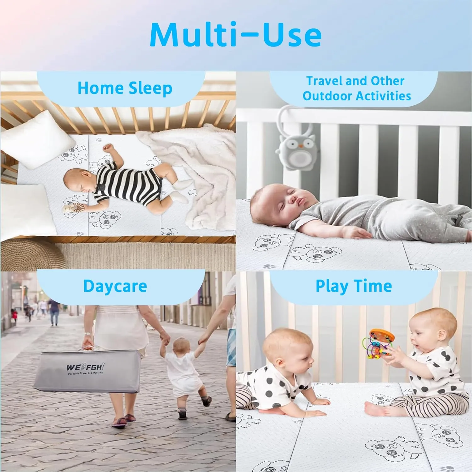 Trifold Pack and Play Mattress, 38x26 Pack n Play Mattresses with Removable Washable Cover, Breathable Memory Foam Crib Playpen Mattress Pad for Baby Toddler, Portable with Travel Bag