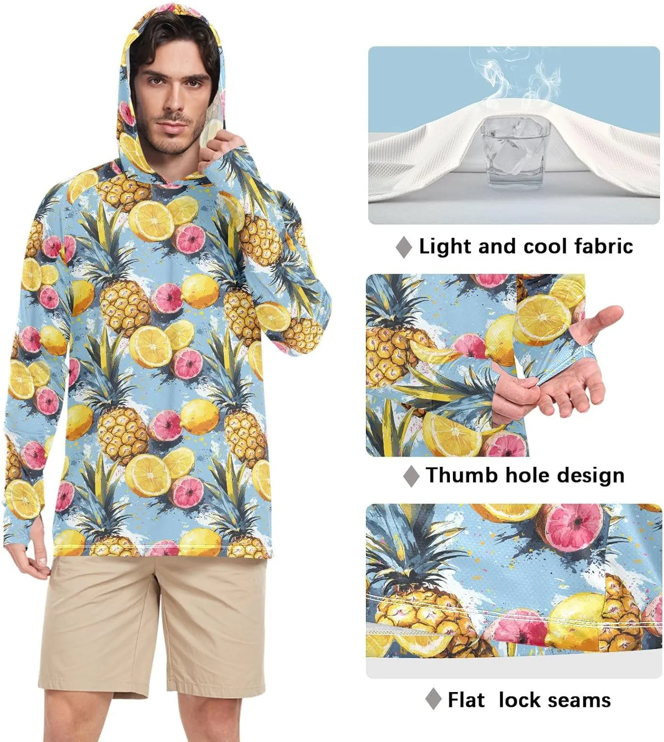 Tropical Fruits Mens Sun Shirts Protection Long Sleeve Fishing Shirt UPF 50  Sailing Rash Guard Rash Guard for Men