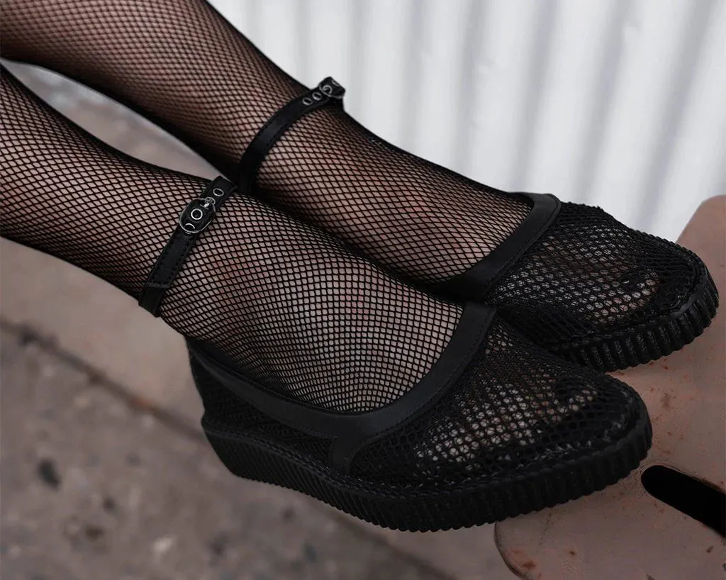 TUK-A3211L Black Fishnet Pointed Ballet Creeper