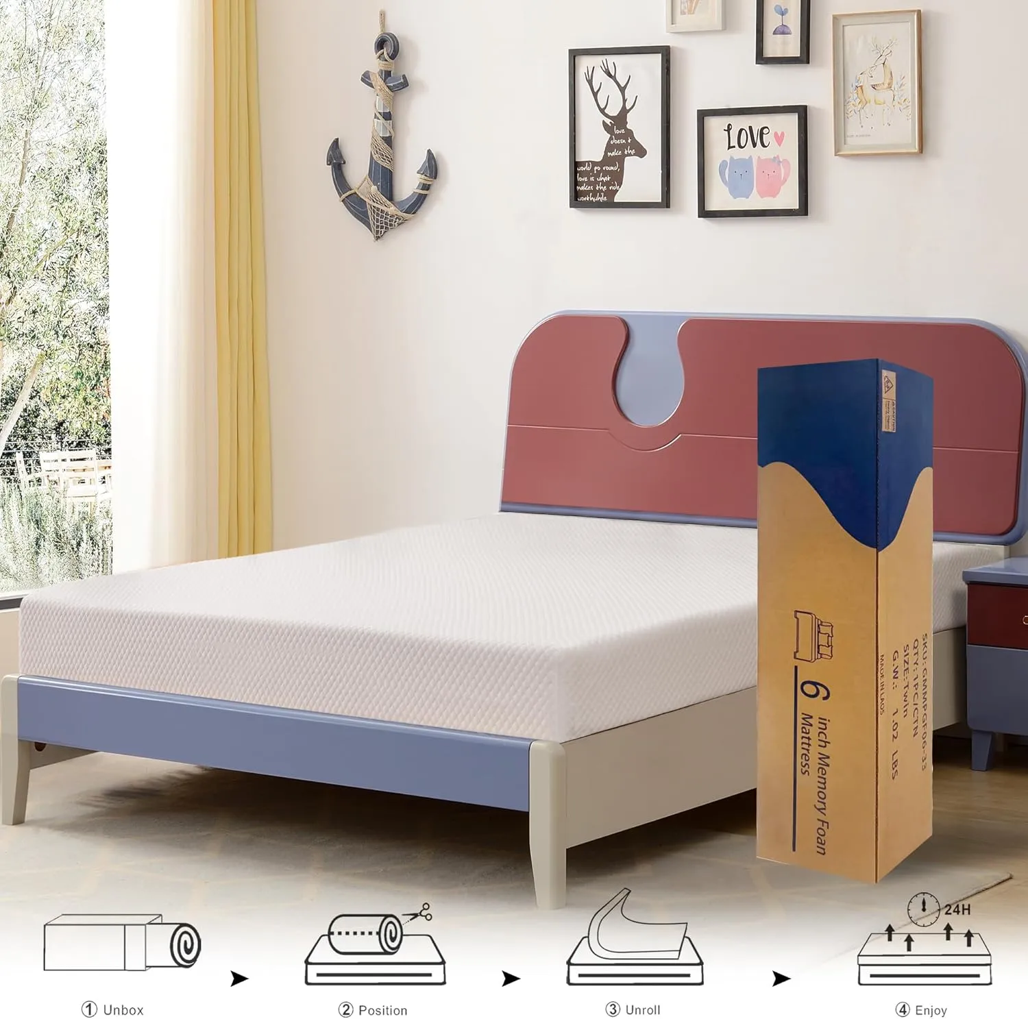 Twin Mattress 6 Inch Memory Foam Colchones Bed in a Box Medium Firm Cooling Gel Green Tea Twin Size Mattress with Breathable Soft Fabric Cover CertiPUR-US Pressure Relief