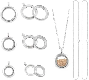 UNICRAFTALE About 3pcs Stainless Steel Floating Locket Pendants Crystal Double Sided Frame Memory Locket Charm Glass Container Memory Flat Round Charm with 450mm Necklace for DIY Jewelry Making