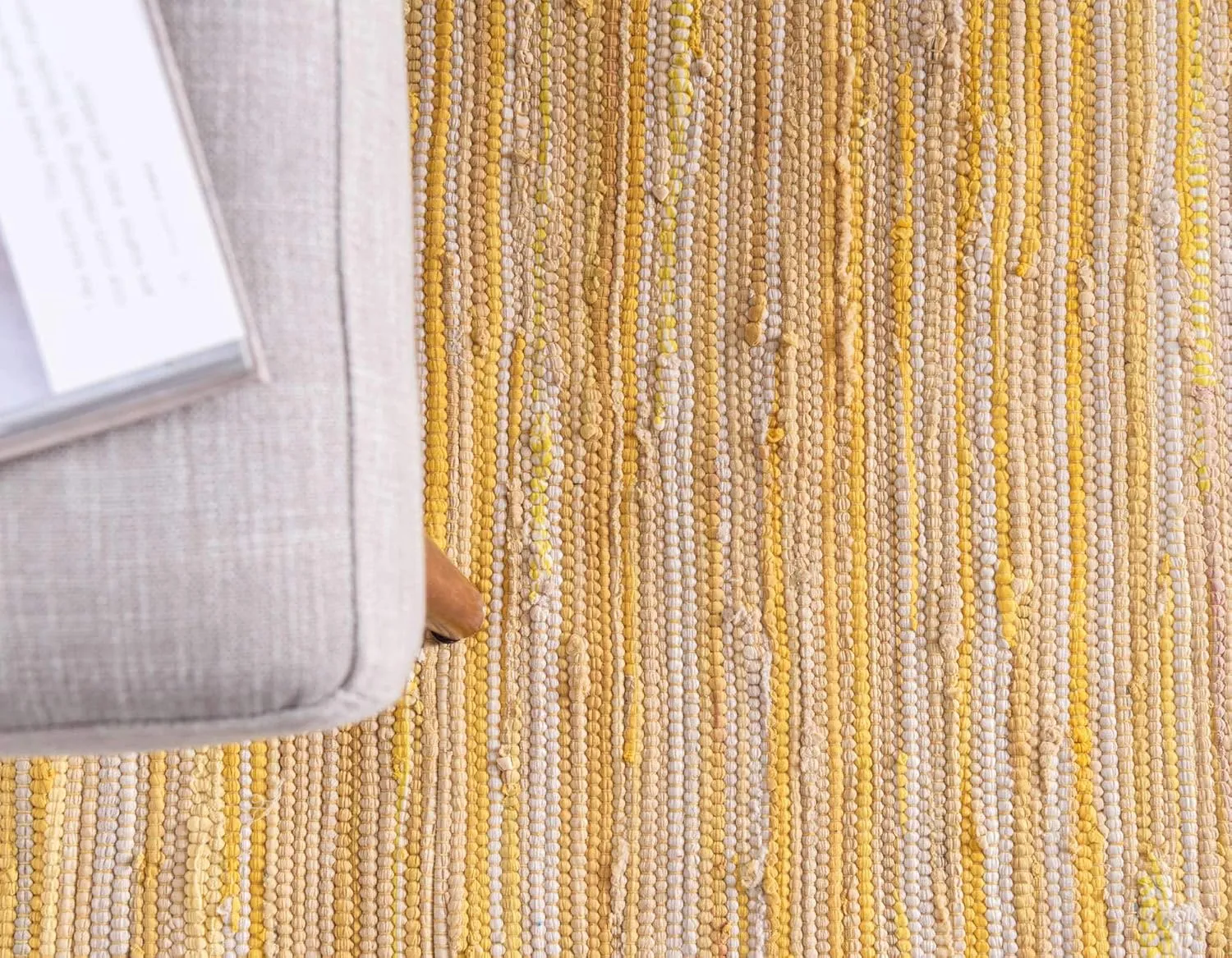 Unique Loom Chindi Cotton Collection Soft Hand Woven Natural Fiber Striped Area Rug, 2 ft 2 in x 6 ft 7 in, Yellow/Ivory