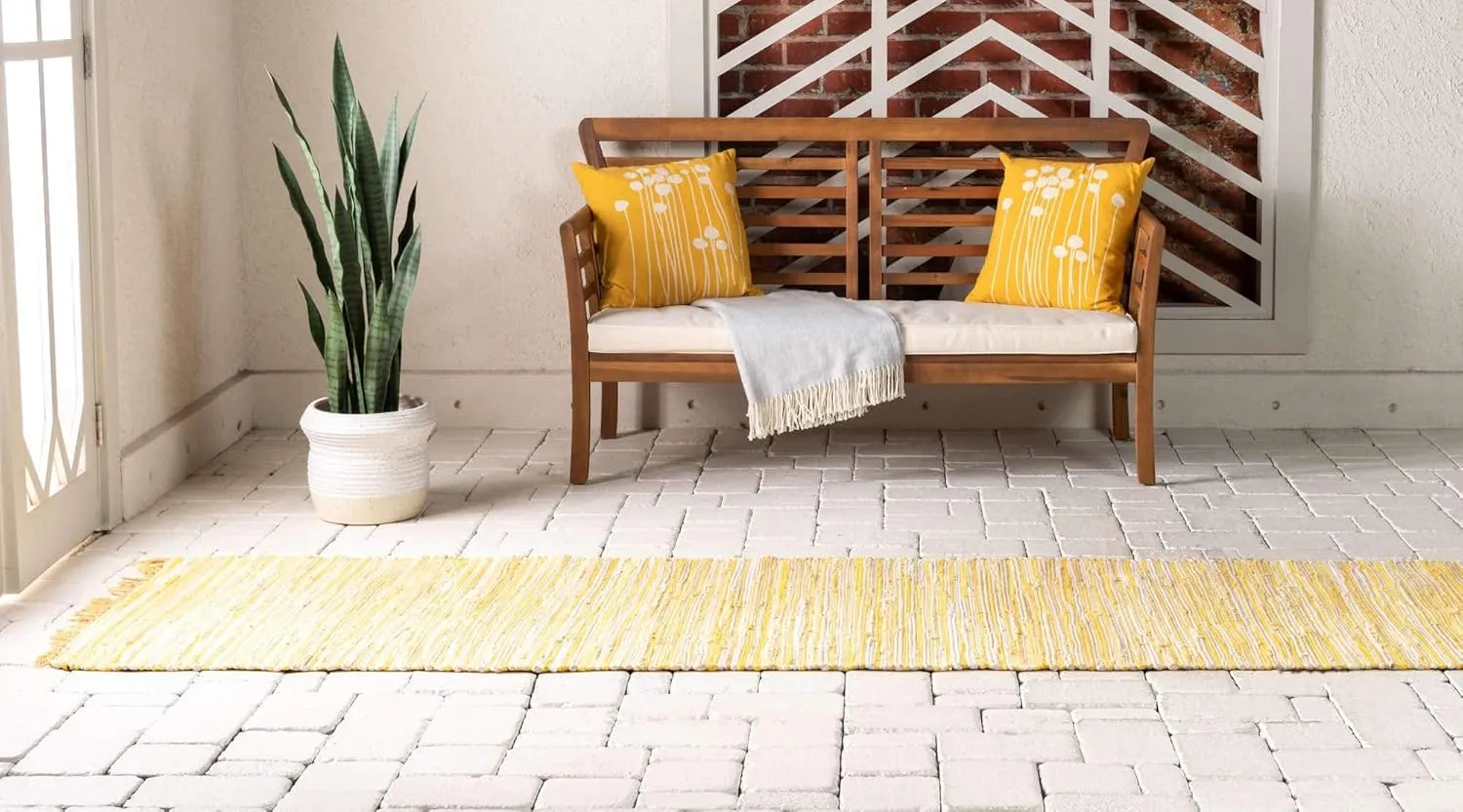 Unique Loom Chindi Cotton Collection Soft Hand Woven Natural Fiber Striped Area Rug, 2 ft 2 in x 6 ft 7 in, Yellow/Ivory