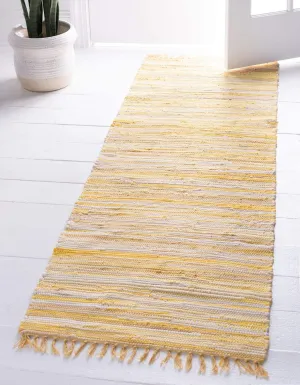 Unique Loom Chindi Cotton Collection Soft Hand Woven Natural Fiber Striped Area Rug, 2 ft 2 in x 6 ft 7 in, Yellow/Ivory