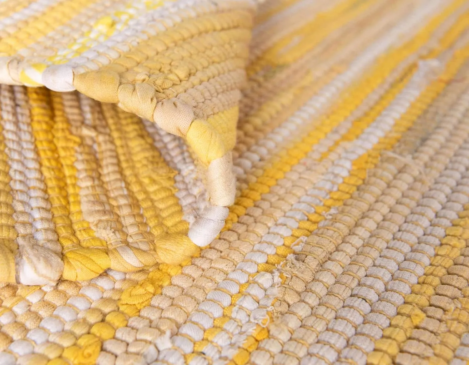 Unique Loom Chindi Cotton Collection Soft Hand Woven Natural Fiber Striped Area Rug, 2 ft 2 in x 6 ft 7 in, Yellow/Ivory