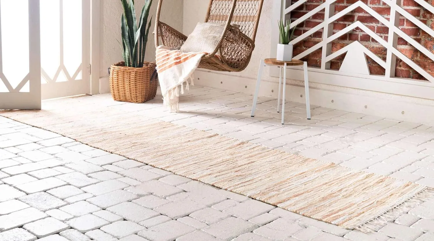 Unique Loom Chindi Cotton Collection Soft Hand Woven Natural Fiber Striped Area Rug, 2 ft x 6 ft, Beige/Ivory