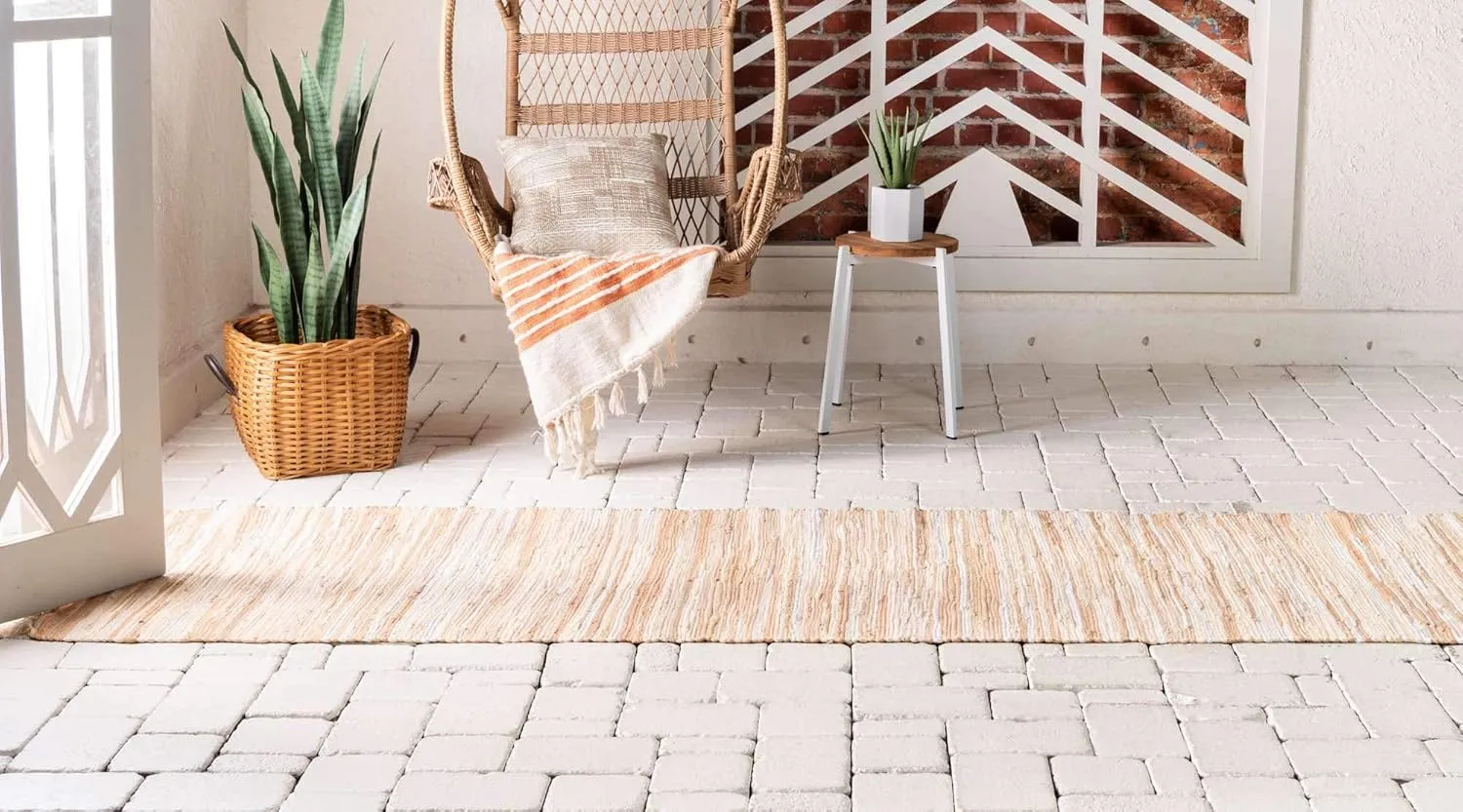 Unique Loom Chindi Cotton Collection Soft Hand Woven Natural Fiber Striped Area Rug, 2 ft x 6 ft, Beige/Ivory