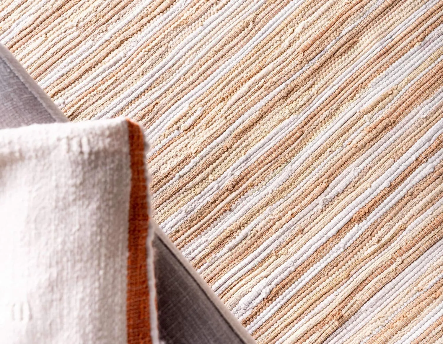 Unique Loom Chindi Cotton Collection Soft Hand Woven Natural Fiber Striped Area Rug, 2 ft x 6 ft, Beige/Ivory