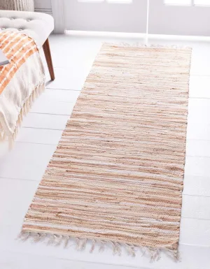 Unique Loom Chindi Cotton Collection Soft Hand Woven Natural Fiber Striped Area Rug, 2 ft x 6 ft, Beige/Ivory