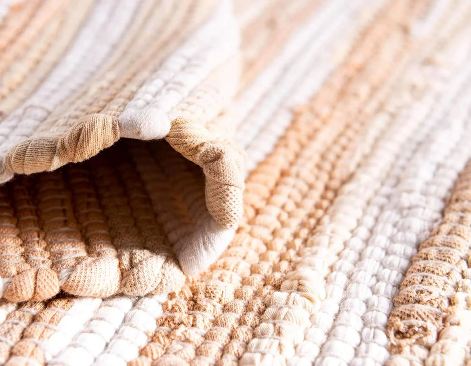 Unique Loom Chindi Cotton Collection Soft Hand Woven Natural Fiber Striped Area Rug, 2 ft x 6 ft, Beige/Ivory