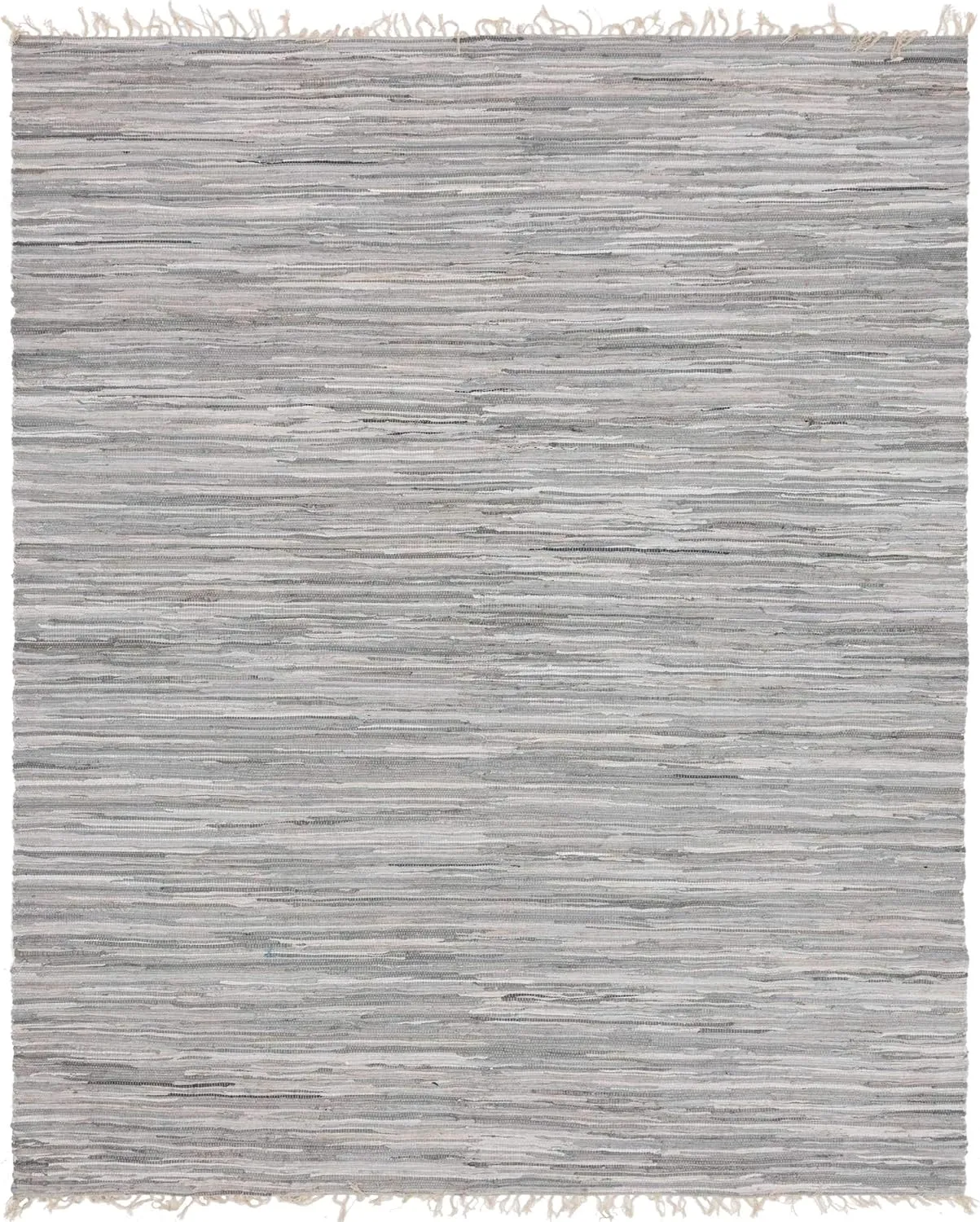 Unique Loom Chindi Cotton Collection Soft Hand Woven Natural Fiber Striped Area Rug, 8 ft x 10 ft, Gray/Ivory