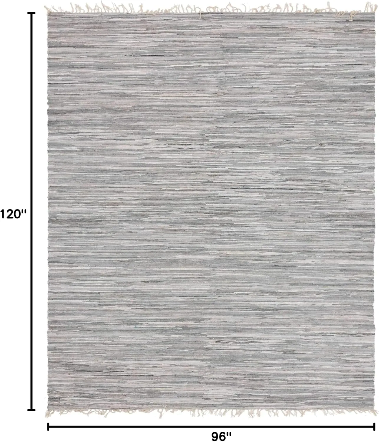 Unique Loom Chindi Cotton Collection Soft Hand Woven Natural Fiber Striped Area Rug, 8 ft x 10 ft, Gray/Ivory