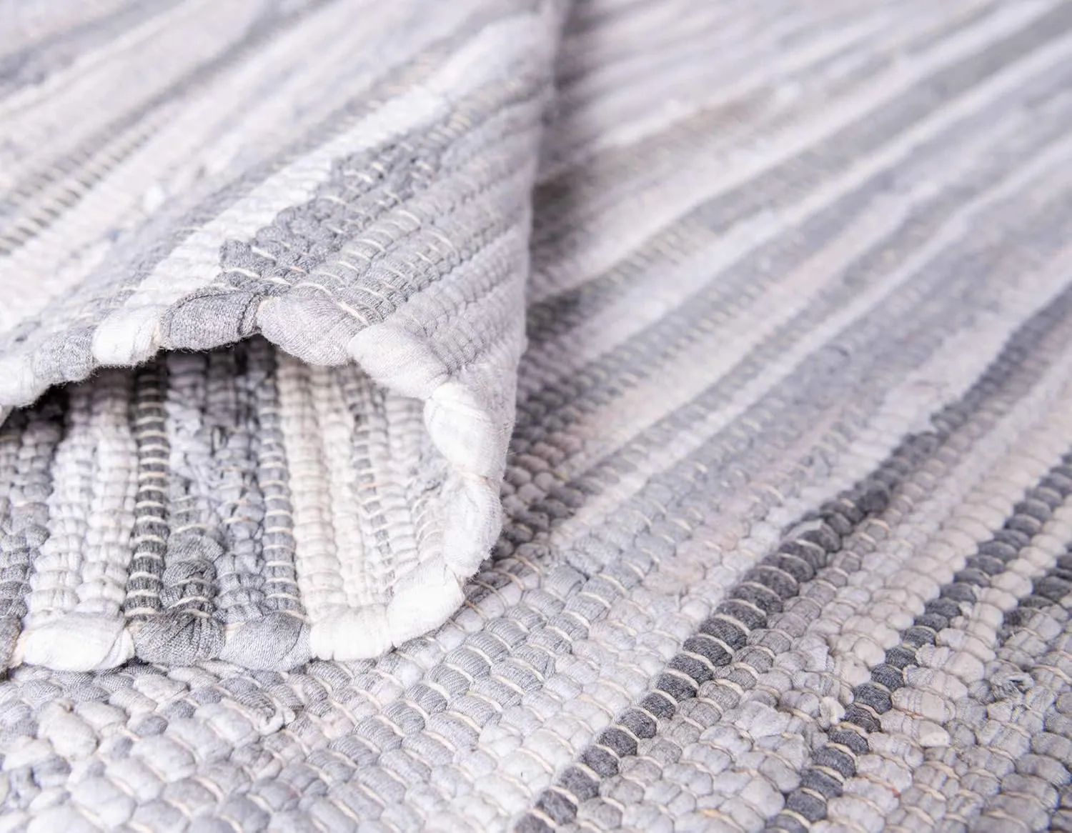 Unique Loom Chindi Cotton Collection Soft Hand Woven Natural Fiber Striped Area Rug, 8 ft x 10 ft, Gray/Ivory