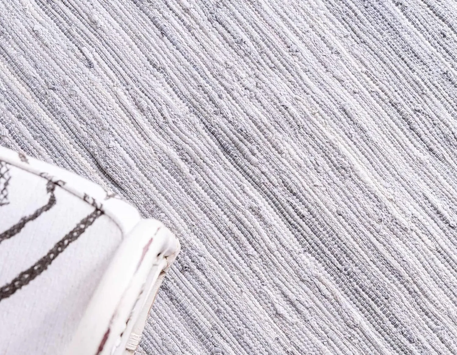 Unique Loom Chindi Cotton Collection Soft Hand Woven Natural Fiber Striped Area Rug, 8 ft x 10 ft, Gray/Ivory