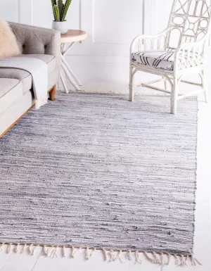 Unique Loom Chindi Cotton Collection Soft Hand Woven Natural Fiber Striped Area Rug, 8 ft x 10 ft, Gray/Ivory