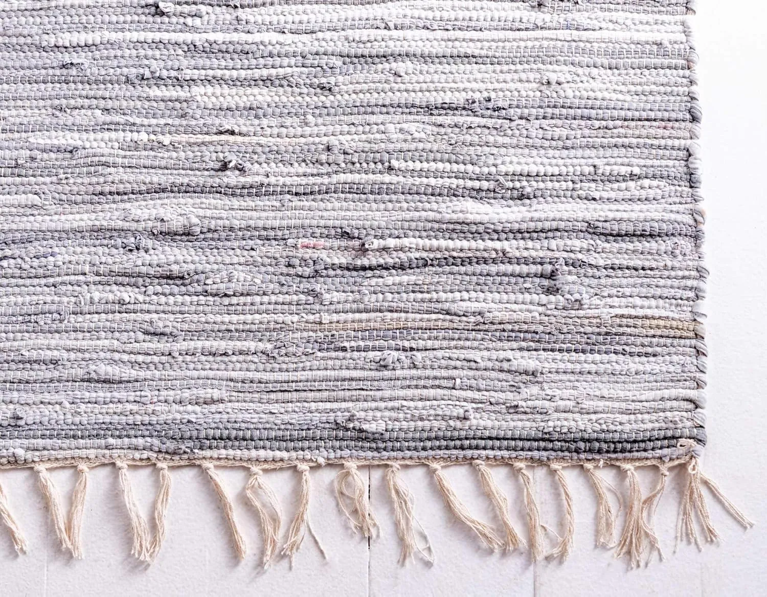 Unique Loom Chindi Cotton Collection Soft Hand Woven Natural Fiber Striped Area Rug, 8 ft x 10 ft, Gray/Ivory
