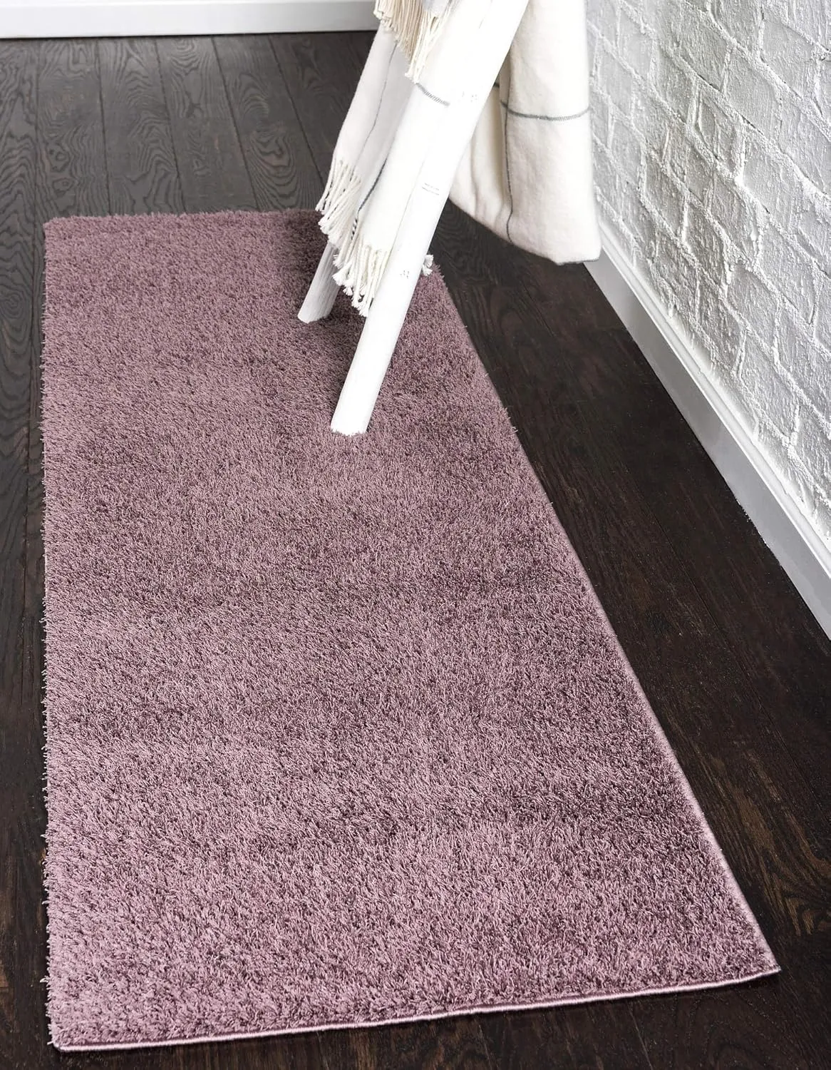 Unique Loom Studio Solid Shag Collection Urban Modern Super Soft & Plush Area Rug, 2 ft x 6 ft 7 in, Mauve