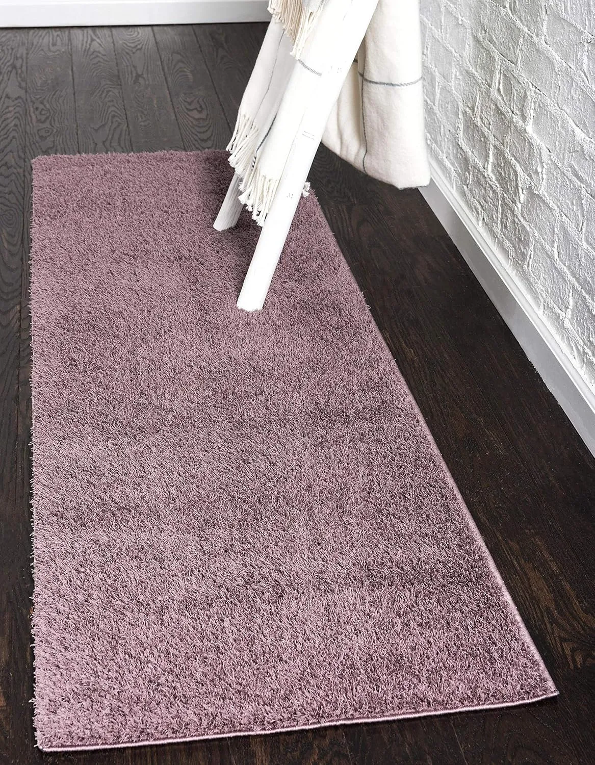 Unique Loom Studio Solid Shag Collection Urban Modern Super Soft & Plush Area Rug, 2 ft x 6 ft 7 in, Mauve
