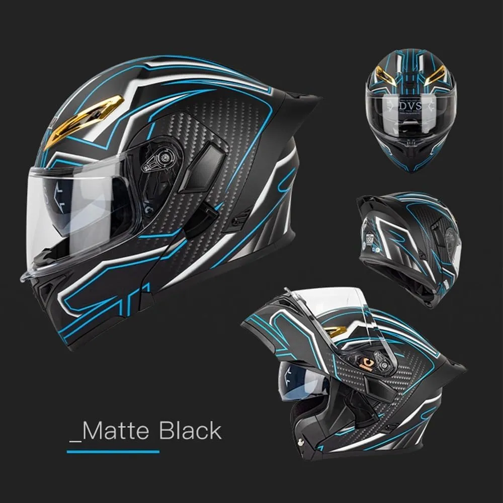 Unisex Adult Flip-Up Motorcycle Helmet, Carbon Fiber, Anti-Fog Visor, Aerodynamic Design, Integrated Bluetooth, DOT Approved, Sizes S-XXL