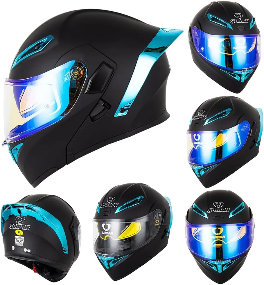 Unisex Adult Flip-Up Motorcycle Helmet, Carbon Fiber, Anti-Fog Visor, Aerodynamic Design, Integrated Bluetooth, DOT Approved, Sizes S-XXL