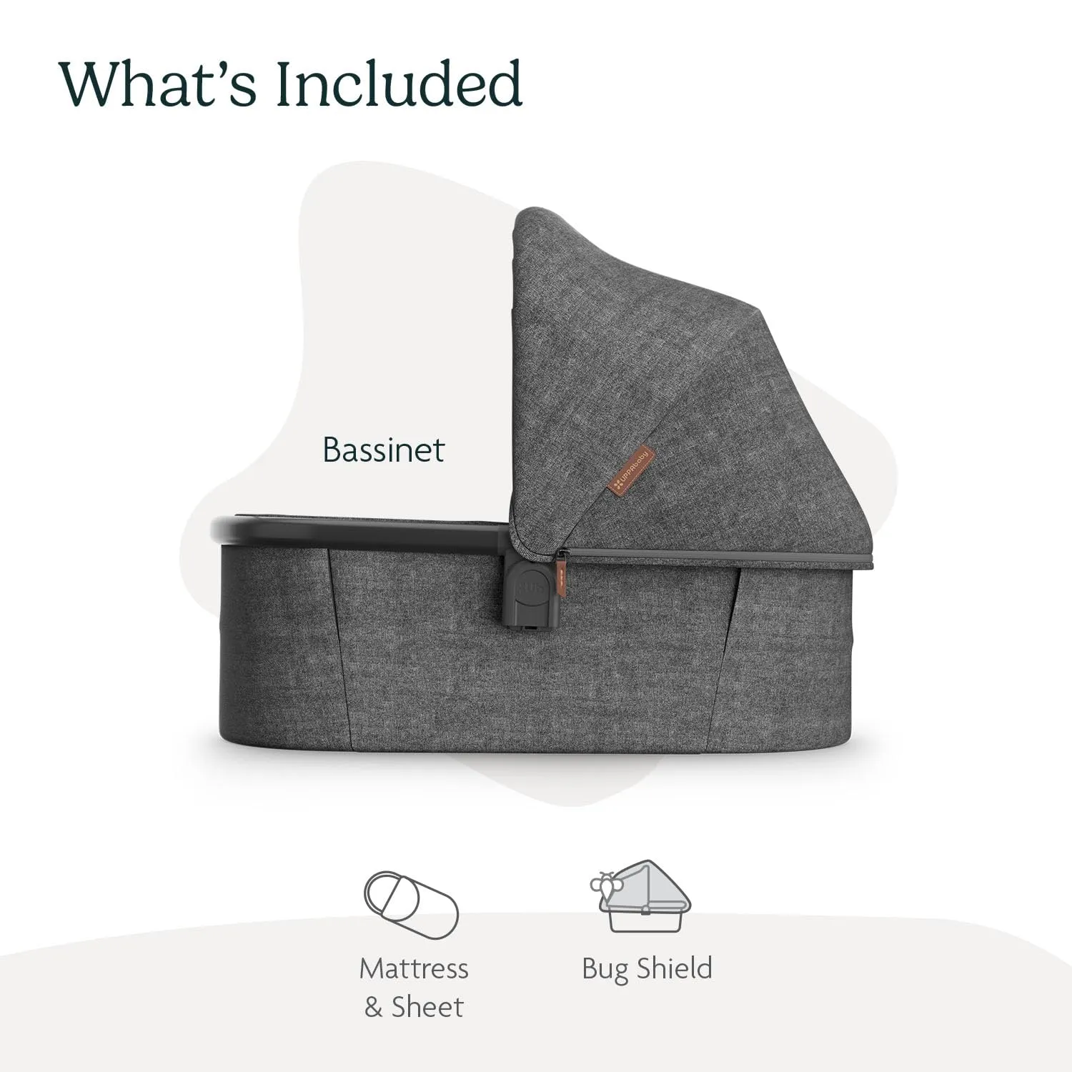 UPPAbaby Bassinet V3 - Compatible with Vista, Cruz, Ridge Strollers - Overnight Sleep Solution - Mattress, Sheet and Bug Shield Included - Greyson (Charcoal Mélange/Carbon Frame)