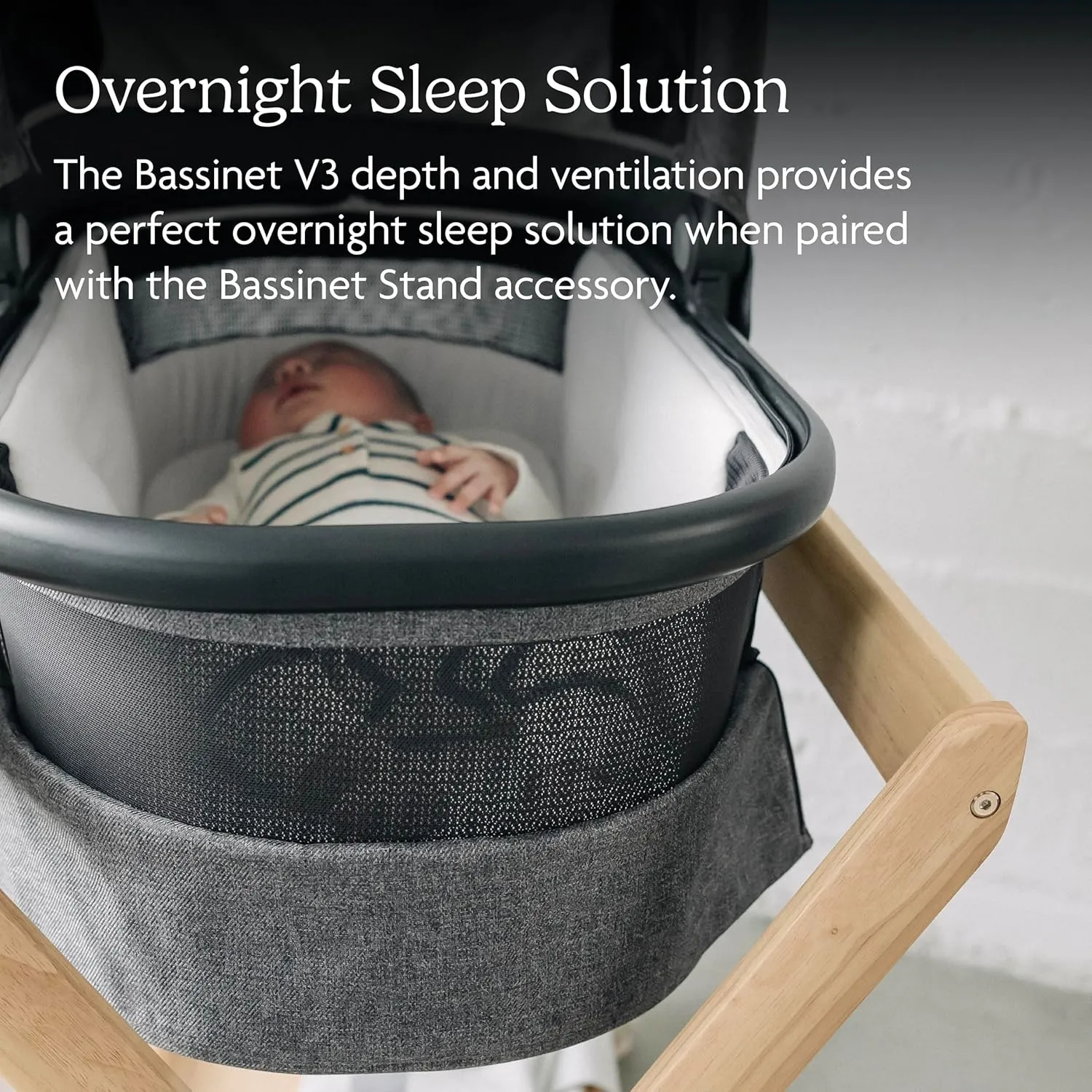 UPPAbaby Bassinet V3 - Compatible with Vista, Cruz, Ridge Strollers - Overnight Sleep Solution - Mattress, Sheet and Bug Shield Included - Greyson (Charcoal Mélange/Carbon Frame)