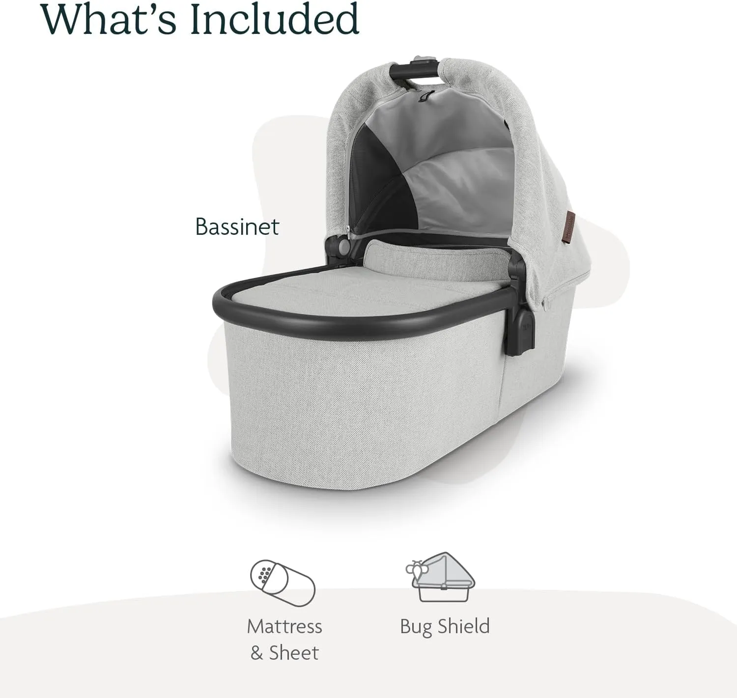 UPPAbaby Bassinet/Compatible with Vista, Cruz, Ridge, Minu Strollers/Overnight Sleep Solution/Mattress, Sheet, and Bug Shield Included/Anthony (White and Grey Chenille/Carbon Frame)
